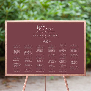 Minimal Leaf   Burgundy Alphabetical Seating Chart