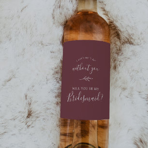 Minimal Leaf Burgundy Bridesmaid Proposal Wine Label