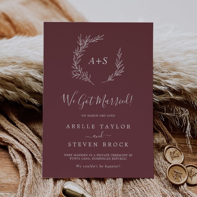 Minimal Leaf | Burgundy Elopement Announcement (Creator Uploaded)