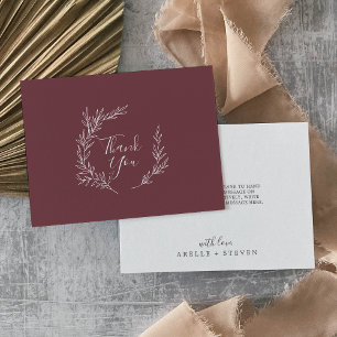 Minimal Leaf   Burgundy Flat Thank You Card