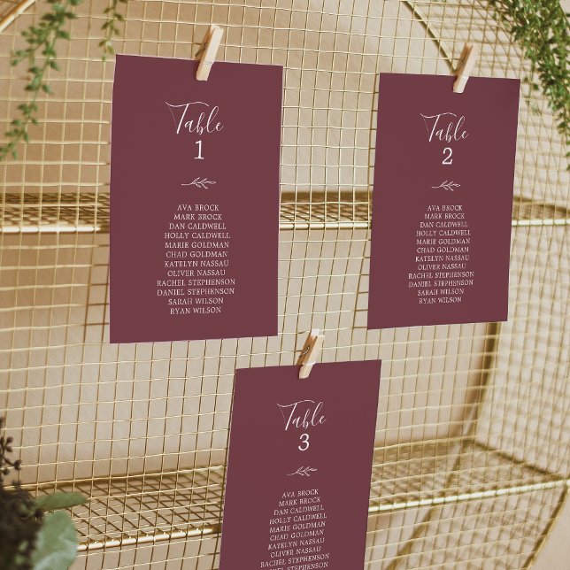 Minimal Leaf | Burgundy Hanging Seating Chart Card (Creator Uploaded)