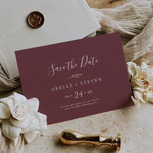 Minimal Leaf Burgundy Horizontal Save The Date