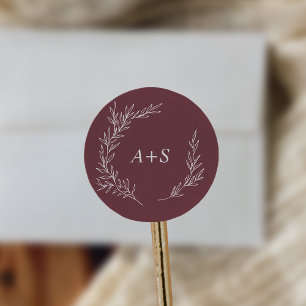 Minimal Leaf   Burgundy Monogram Envelope Seals
