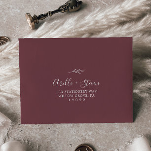 Minimal Leaf   Burgundy Self-Addressed RSVP Envelope