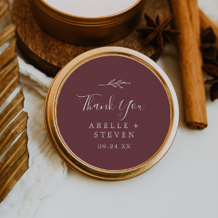 Minimal Leaf   Burgundy Thank You Favour Sticker