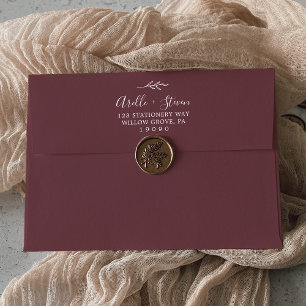 Minimal Leaf   Burgundy Wedding Invitation Envelope