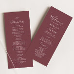 Minimal Leaf | Burgundy Wedding Program Programme<br><div class="desc">This minimal leaf burgundy wedding program is perfect for a boho wedding. The bohemian design features a simple greenery silhouette in a dark red wine colour with classic minimalist boho style. Include the name of the couple, the wedding date and location, thank you message, order of service, wedding party and...</div>