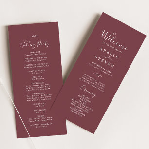 Minimal Leaf Burgundy Wedding Program Programme