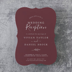 Minimal Leaf Burgundy Wedding Reception Invitation