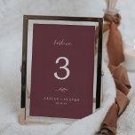 Minimal Leaf | Burgundy Wedding Table Number<br><div class="desc">This minimal leaf burgundy wedding table number is perfect for a boho wedding. The bohemian design features a simple greenery silhouette in a dark red wine colour with classic minimalist boho style. The card prints on the front and back (double-sided). Items are printed exactly as they appear on your screen...</div>