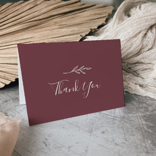 Minimal Leaf   Burgundy Wedding Thank You Card