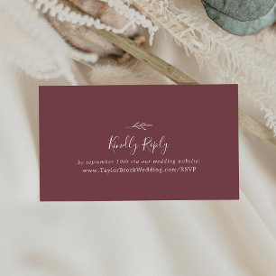 Minimal Leaf Burgundy Wedding Website RSVP Enclosure Card