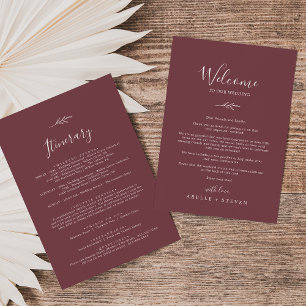 Minimal Leaf Burgundy Welcome Letter & Itinerary