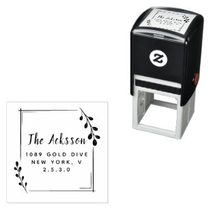 Minimal Leaf Circular Address Self-inking Stamp