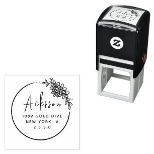 Minimal Leaf Circular Address Self-inking Stamp