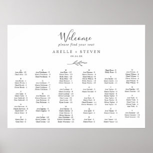 Minimal Leaf Dark Gray Alphabetical Seating Chart