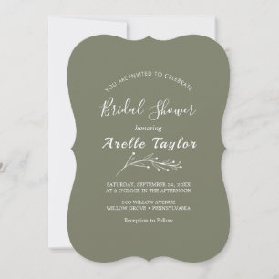 Minimal Leaf Dark Green Bridal Shower Invitation