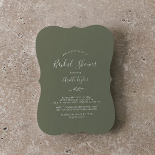 Minimal Leaf Dark Green Bridal Shower Invitation
