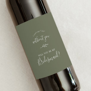 Minimal Leaf   Dark Green Bridesmaid Proposal Wine Label