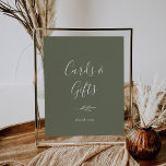 Minimal Leaf | Dark Green Cards and Gifts Poster<br><div class="desc">This minimal leaf dark green cards and gifts poster sign is perfect for a boho wedding or bridal shower. The design features a simple greenery leaf silhouette in olive green with minimalist mountain bohemian style. The line of text at the bottom of the sign can be personalised with the date,...</div>