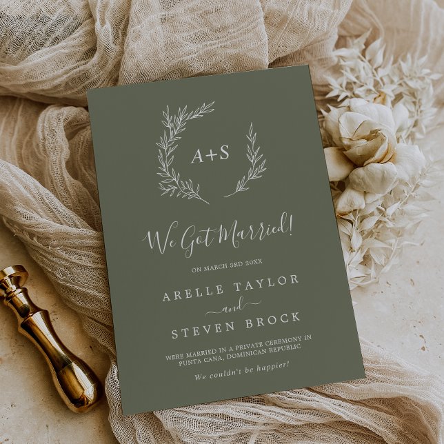 Minimal Leaf | Dark Green Elopement Announcement (Creator Uploaded)