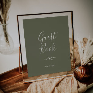 Minimal Leaf   Dark Green Guest Book Poster