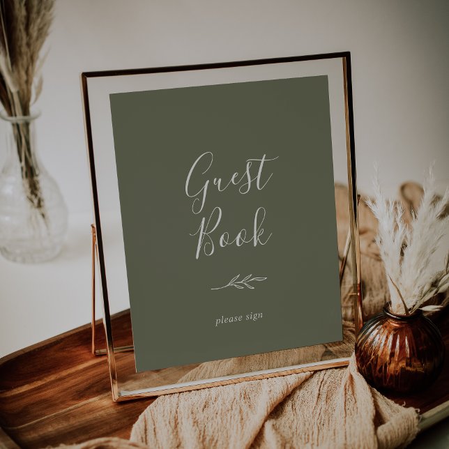 Minimal Leaf | Dark Green Guest Book Poster (Creator Uploaded)