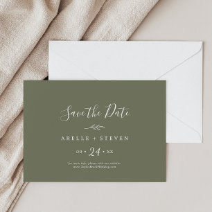 Minimal Leaf   Dark Green Horizontal Save The Date