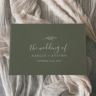 Minimal Leaf   Dark Green Monogram Back Wedding Guest Book