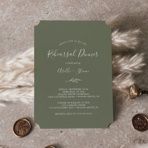 Minimal Leaf Dark Green Rehearsal Dinner Invitation