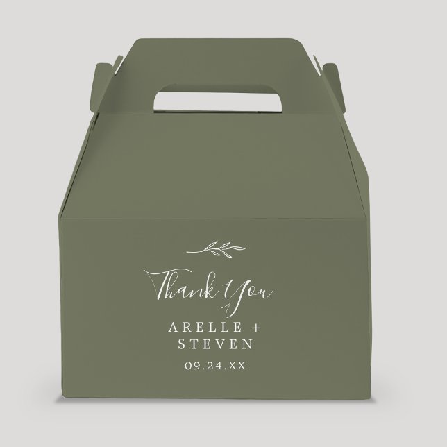 Minimal Leaf | Dark Green Thank You Wedding Favour Box (Creator Uploaded)