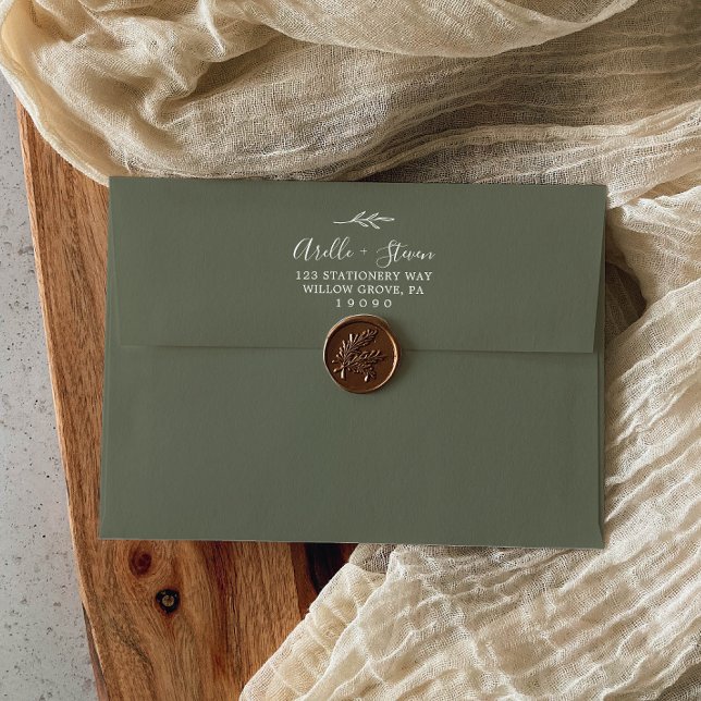 Minimal Leaf | Dark Green Wedding Invitation Envelope (Creator Uploaded)