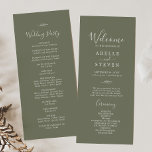 Minimal Leaf | Dark Green Wedding Program Programme<br><div class="desc">This minimal leaf dark green wedding program is perfect for a boho wedding. The design features a simple greenery leaf silhouette in olive green with minimalist mountain bohemian style. Include the name of the couple, the wedding date and location, thank you message, order of service, wedding party and an optional...</div>
