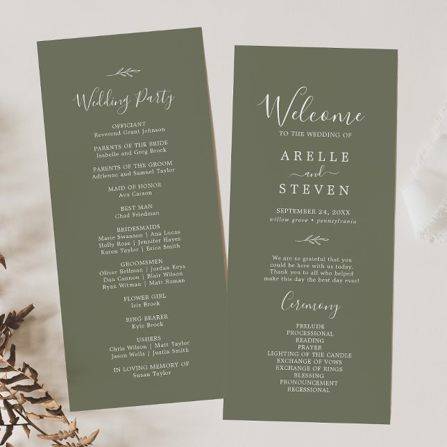 Minimal Leaf | Dark Green Wedding Program Programme (Creator Uploaded)