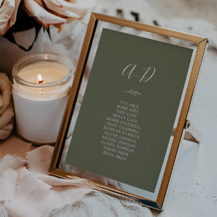 Minimal Leaf Dark Green Wedding Seating Chart Card