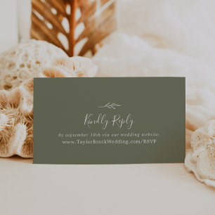 Minimal Leaf Dark Green Wedding Website RSVP Enclosure Card