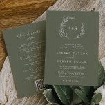 Minimal Leaf | Dark Green Weekend Events Wedding Invitation<br><div class="desc">This minimal leaf dark green weekend events wedding invitation is perfect for a boho wedding. The design features a simple greenery leaf silhouette in dark hunter green with minimalist mountain boho style. Save paper by including the weekend schedule of events on the back of the wedding invitation instead of on...</div>