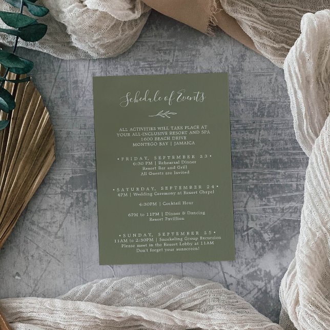 Minimal Leaf Dark Green Weekend Schedule of Events Enclosure Card (Creator Uploaded)