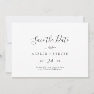 Minimal Leaf Dark Grey Horizontal Save The Date