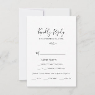 Minimal Leaf   Dark Grey Menu Choice RSVP Card
