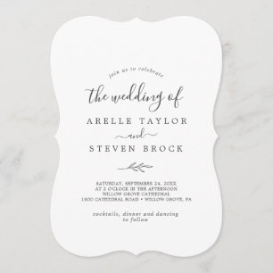 Minimal Leaf   Dark Grey Monogram Back Wedding Invitation