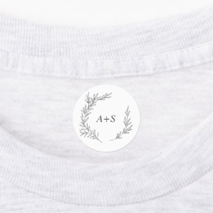 Minimal Leaf   Dark Grey Monogram Iron On Labels