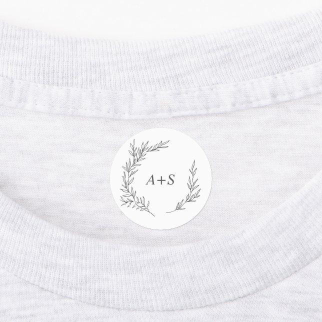 Minimal Leaf | Dark Grey Monogram Iron On Labels (Affixed)