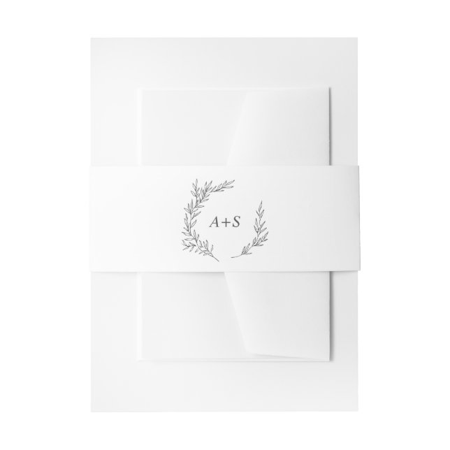 Minimal Leaf | Dark Grey Monogram Wedding Invitation Belly Band (Front Example)
