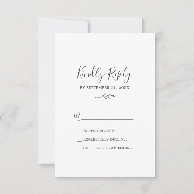 Minimal Leaf | Dark Grey Simple RSVP Card (Front)