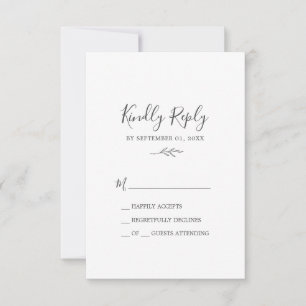 Minimal Leaf   Dark Grey Simple RSVP Card