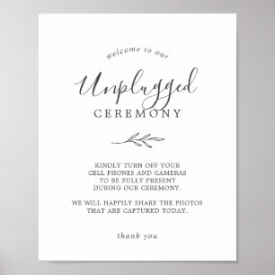 Minimal Leaf Dark Grey Unplugged Ceremony Sign