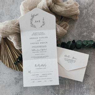 Minimal Leaf   Dark Grey Wedding All In One Invitation