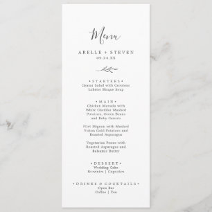 Minimal Leaf   Dark Grey Wedding Dinner Menu