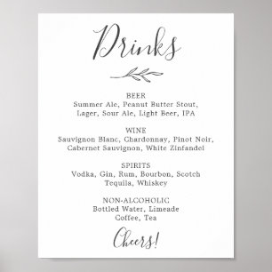 Minimal Leaf   Dark Grey Wedding Drinks Menu Sign